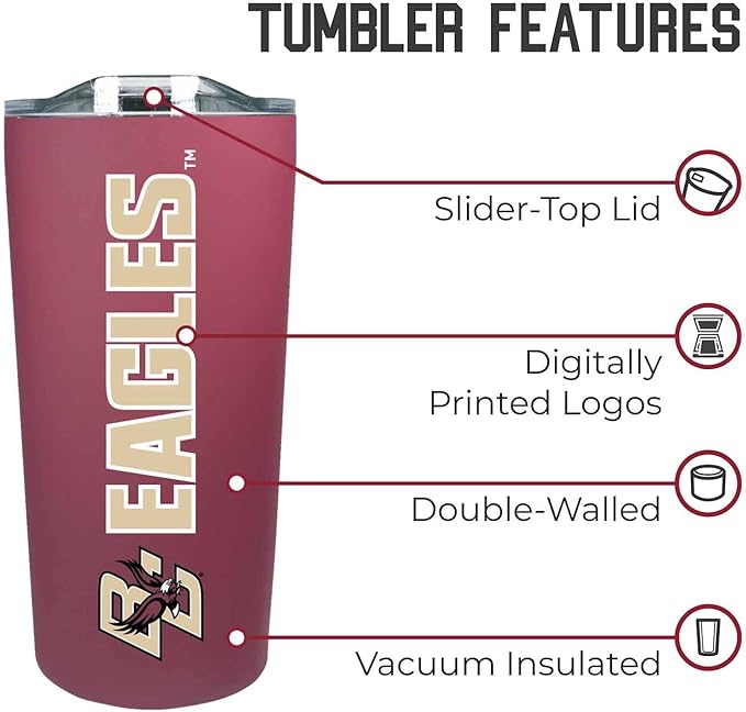 Campus Colors NCAA Stainless Steel Tumbler perfect for Gameday - 18 oz - Double Walled - Keeps Drinks Perfectly Insulated (Boston College Eagles - Maroon)