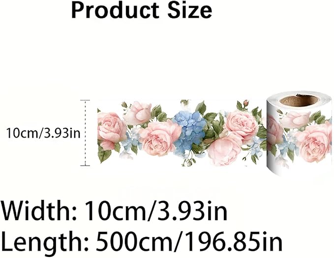 Floral Rose Wallpaper Border 196x4 Inch Peel and Stick Wall Border Pink Blue - Image 8