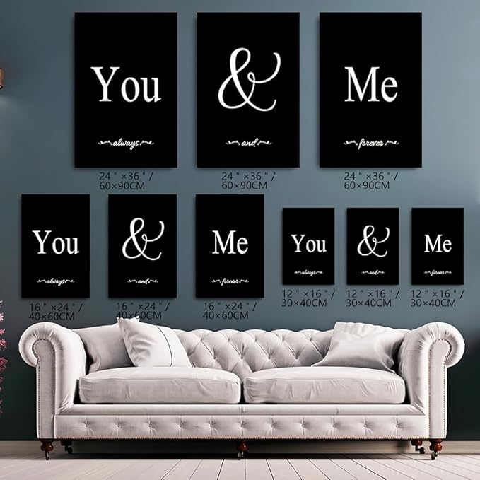 GUBIYU Set of 3 Framed Farmhouse You and Me Wall Art Above Bed Wall Decor - Image 2