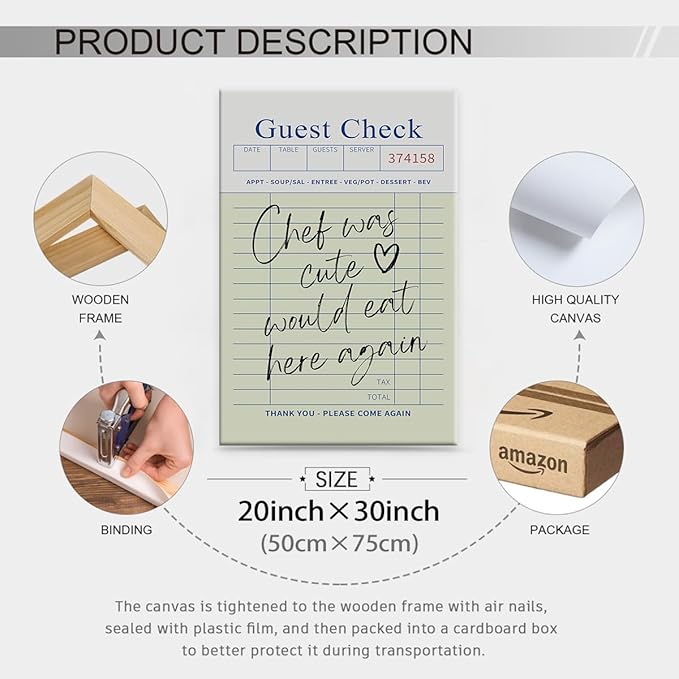 Framed Wall Art Posters Trendy Kitchen Guest Check Prints Chef Was Cute Would - Image 2