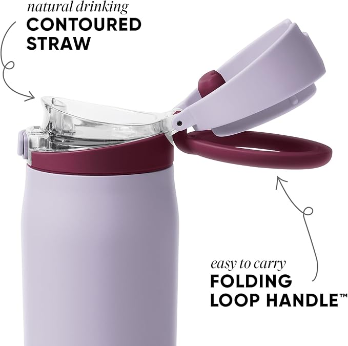 Simple Modern Mesa Loop Water Bottle with Covered Straw and Handle | 24oz Cup Holder Friendly Insulated Stainless Steel Bottles for Travel, Sports and School | Lilac Stone