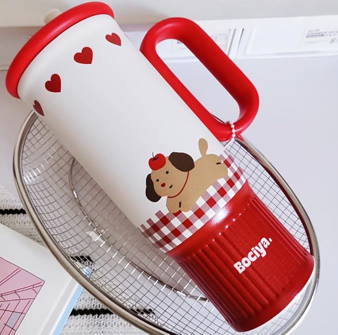 ZZT 26 oz Insulated Tumbler with Telescopic Straw and Dust Lid, Cute Animal And Sea Shell Stainless Steel School Travel Working With Dust Cap,Great Gifts for Women & Girls (Lucky Dog)