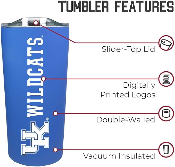 Campus Colors NCAA Stainless Steel Tumbler perfect for Gameday - 18 oz - Double Walled - Keeps Drinks Perfectly Insulated (Kentucky Wildcats - Royal)
