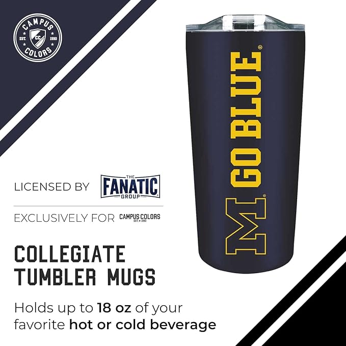 Campus Colors NCAA Stainless Steel Tumbler perfect for Gameday - 18 oz - Double Walled - Keeps Drinks Perfectly Insulated (Michigan Wolverines - Navy)