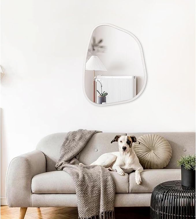 Irregular Wooden Framed Wall Mirror Modern Asymmetrical Unique Hanging Mirror - Image 3