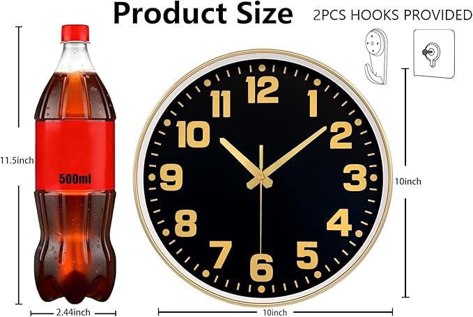 Modern Silent Wall Clock, 10inch Non-Ticking Analog Battery Operated Clock - Image 3