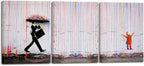 Wieco Art 3 Piece Banksy Famous Canvas Paintings Wall Art Raining day Modern by WiecoArt