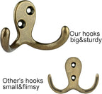 IBosins 16 Pack Heavy Duty Double Prong Coat Hooks Wall Mounted Antique Brass - Image 3