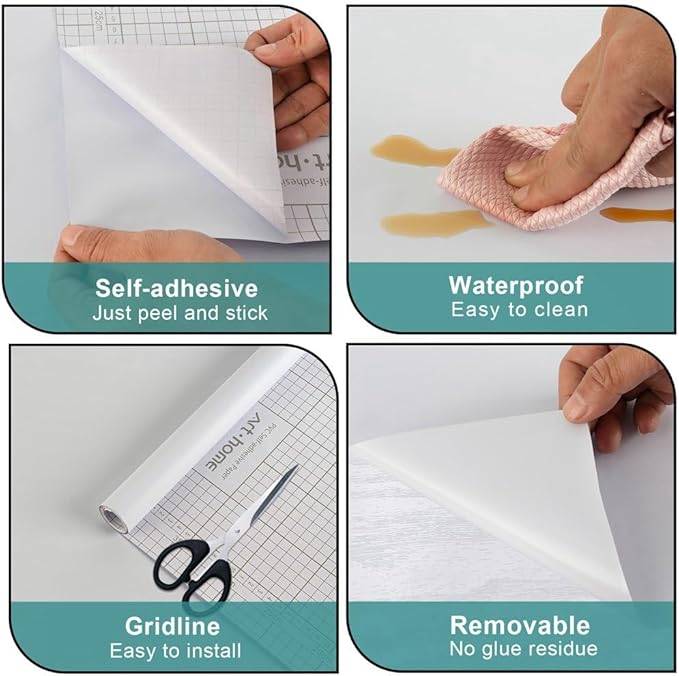 Arthome 17"x240" White Contact Paper, Peel and Stick Matte Wallpaper, Self - Image 6