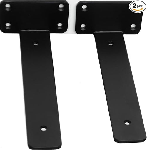 2 Pack - 8 inch Black Hidden L Shelf Bracket Iron Floating Shelf Brackets by MHMYDZ