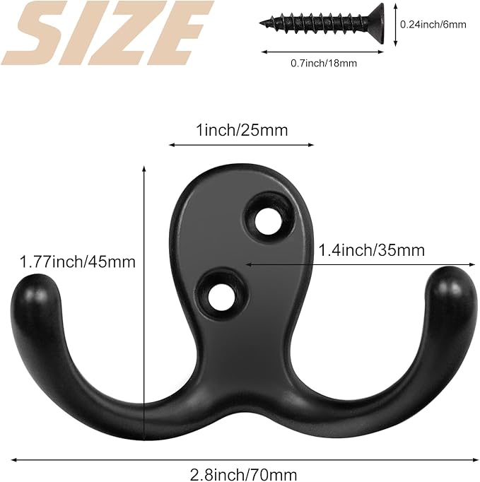 Homanu 54 Pack Coat Hooks, Heavy Duty Double Prong Coat Hooks Wall Mounted - Image 5