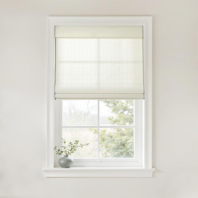 TWOPAGES Natural Woven Motorized Roman Shades, Custom Cordless Light Filtering by TWOPAGES