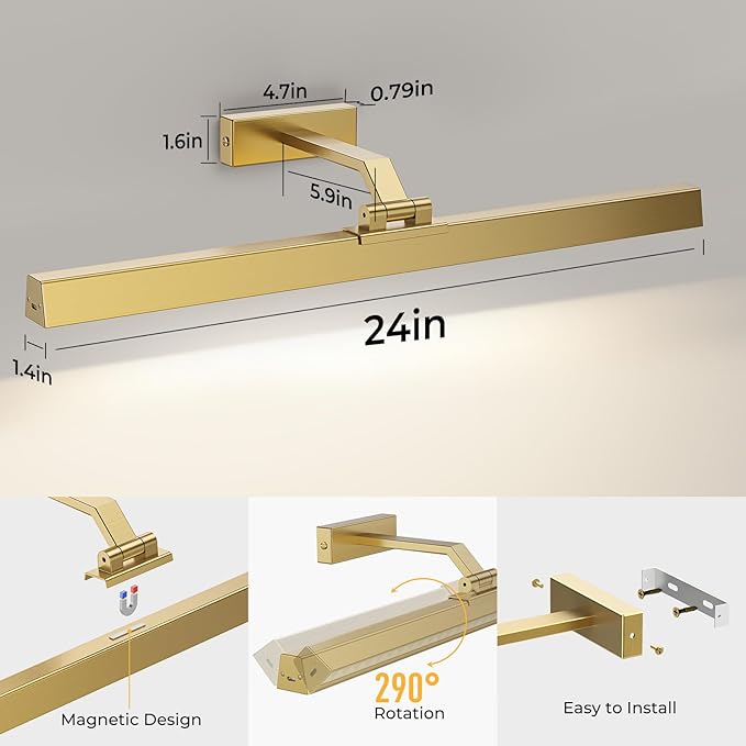 Afyuol Picture Lights for Wall, Brushed Gold Battery Operated Picture Light - Image 6