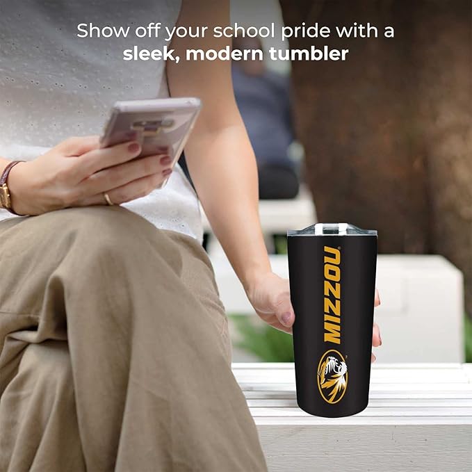 Campus Colors NCAA Stainless Steel Tumbler perfect for Gameday - 18 oz - Double Walled - Keeps Drinks Perfectly Insulated (Missouri Tigers - Black)
