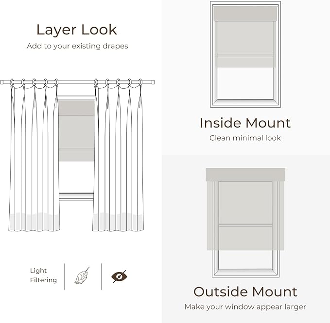 TWOPAGES Woven Bamboo Cordless Roman Shades, Custom No Drill or Motorized Blinds - Image 8