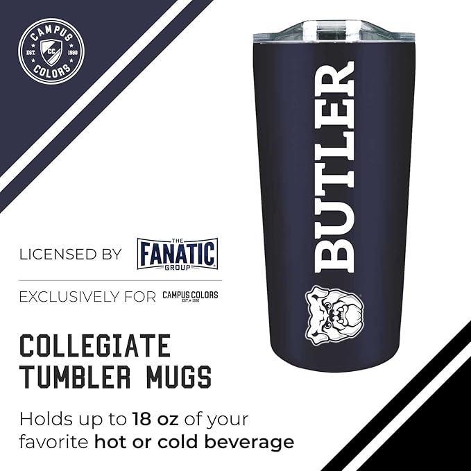 Campus Colors NCAA Stainless Steel Tumbler perfect for Gameday - 18 oz - Double Walled - Keeps Drinks Perfectly Insulated (Butler Bulldogs - Navy)