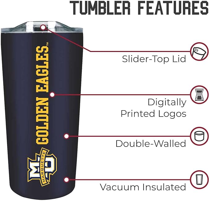 Campus Colors NCAA Stainless Steel Tumbler perfect for Gameday - 18 oz - Double Walled - Keeps Drinks Perfectly Insulated (Marquette Golden Eagles - Navy)