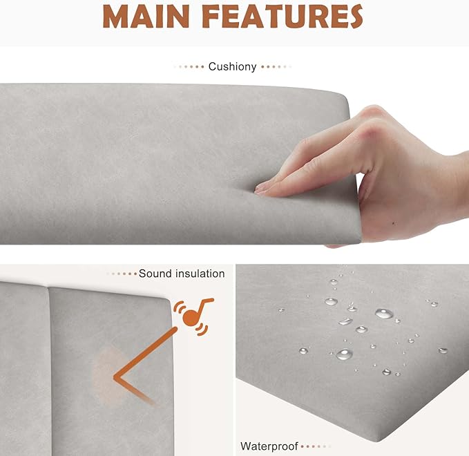 IFNOW Wall Mounted Upholstered Headboard Queen, 3D Peel and Stick Soundproof - Image 3