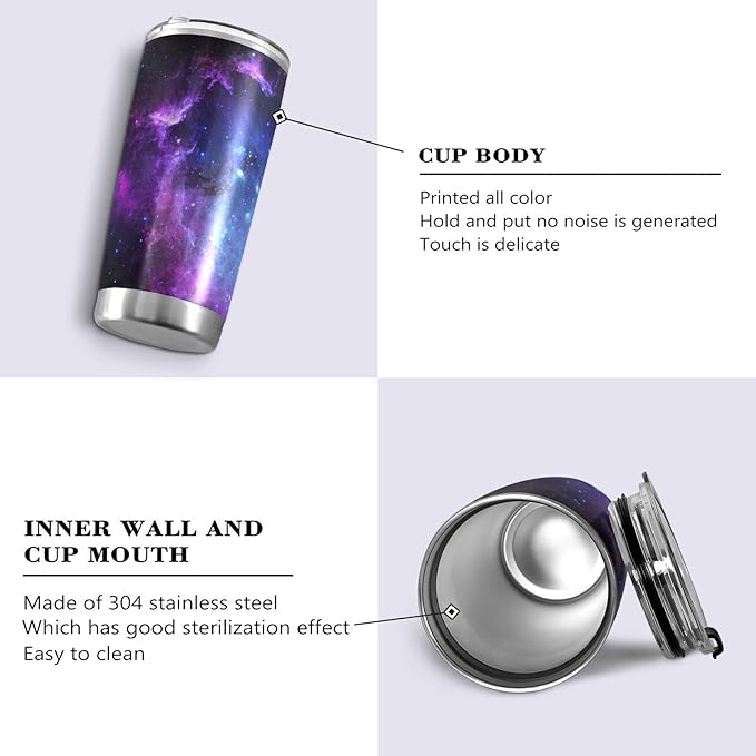 Tumbler Stainless Steel Vacuum Insulated Cup Double Walled, Simple Thermos Universe Galaxy Nebula Space Travel Mug for Coffee, Beverages, Tea with Straw and Lid