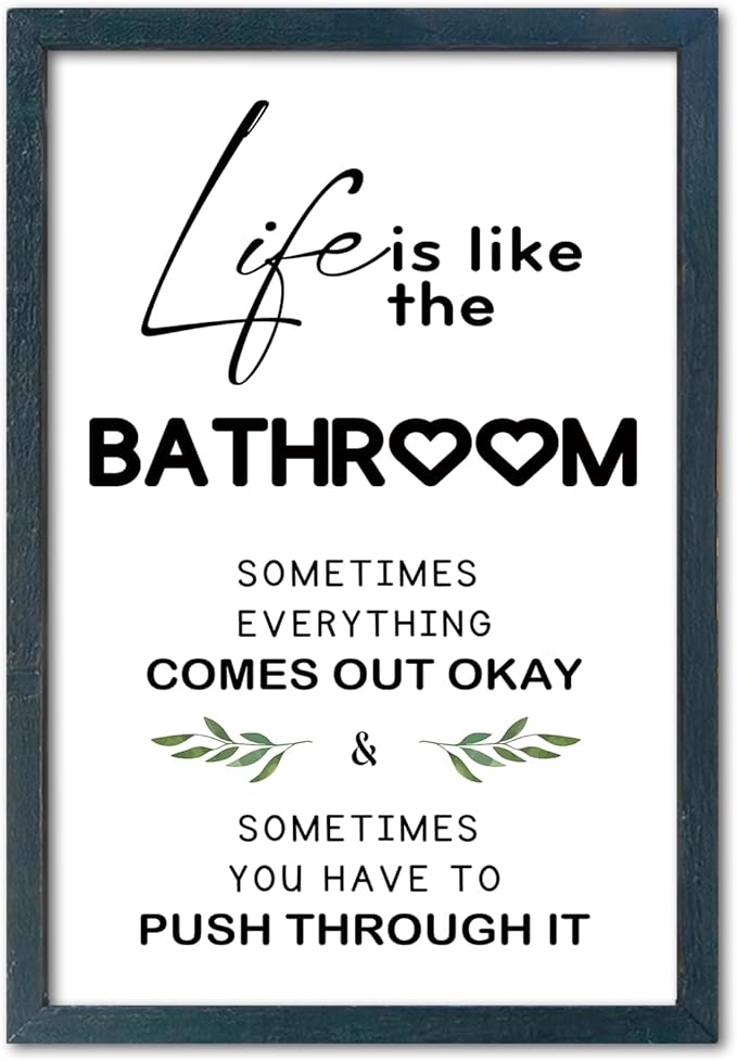 YWJKWLGS Funny Bathroom Wall Art, 11x16 Inch Black Framed Life is Like Bathroom by Unknown