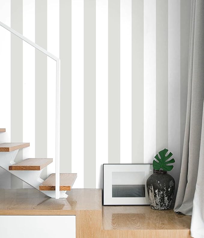Guvana 17.7"x197" Striped Peel and Stick Wallpaper Grey and White Contact Paper by Guvana