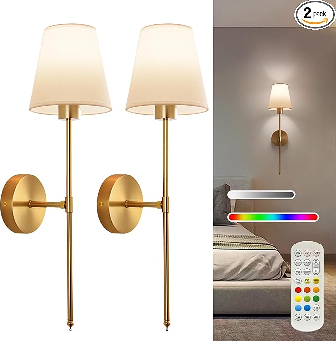 Battery Operated Wall Sconce Set of 2, Cordless Wall Lamps by Cyaruy