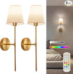 Battery Operated Wall Sconce Set of 2, Cordless Wall Lamps by Cyaruy