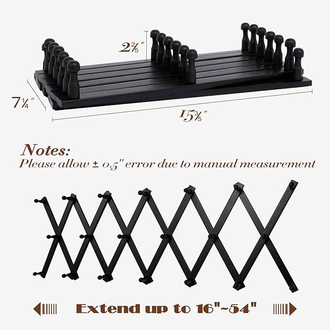 SCUNDA Wall Rack with 20 Hooks, Wooden Wall Expandable Coat Rack - Image 4