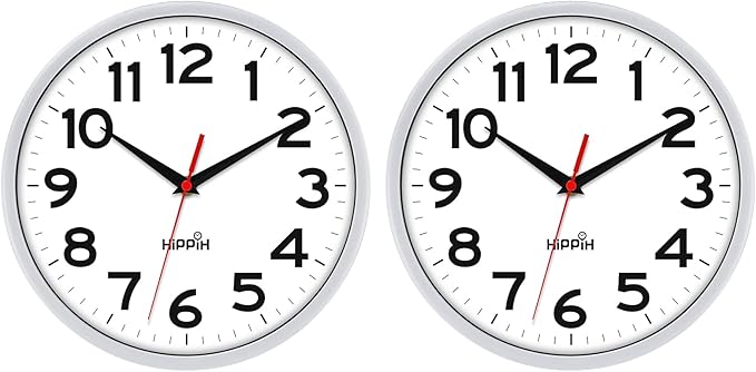 HIPPIH Wall Clock 2 Pack, 10 Inch Modern Wall Clocks Battery Operated, Non by HIPPIH