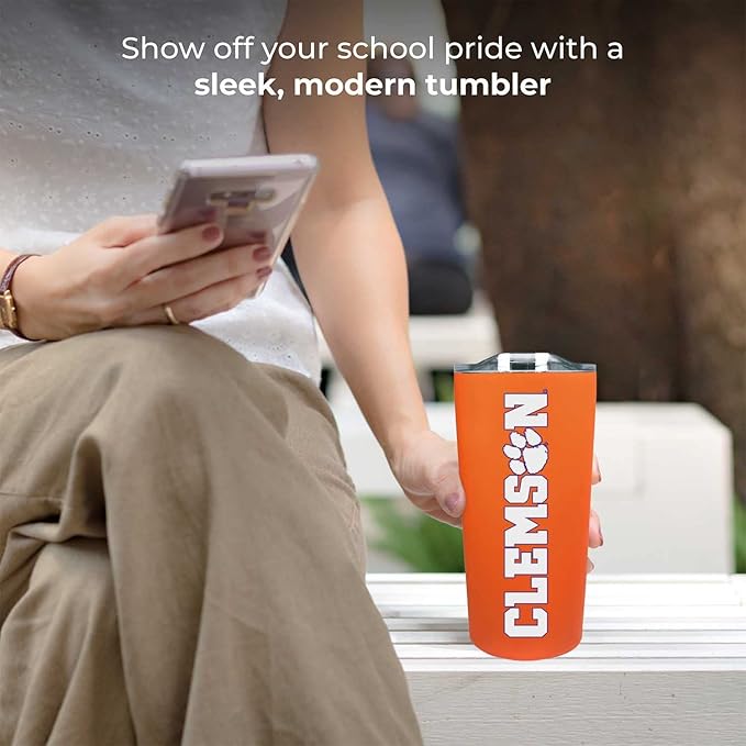 Campus Colors NCAA Stainless Steel Tumbler perfect for Gameday - 18 oz - Double Walled - Keeps Drinks Perfectly Insulated (Clemson Tigers - Orange)