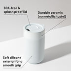 W&P Porter Ceramic Mug w/ Protective Silicone Sleeve, Mint 16 Ounces | On-the-Go | No Seal Tight | Reusable Cup for Coffee or Tea | Portable | Dishwasher Safe