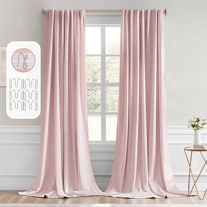 MIULEE Baby Pink Back Tab Blackout Curtains 120 Inch Long 2 Panels Set by MIULEE