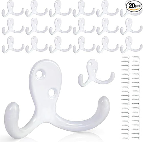 20 Pack Coat Hooks Wall Hooks for Hanging, Heavy Duty Double Prong Metal Hook by CBWLWJ