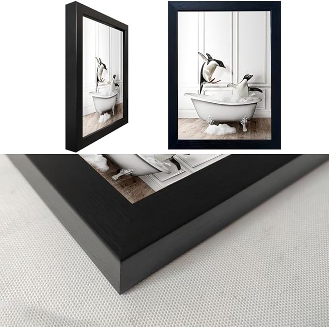 Kids Bathroom Wall Art Framed Black and White Animal Wall Art Cute Penguins in - Image 3