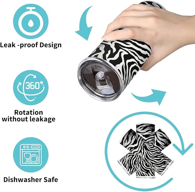Zebra Pattern Marble 20 oz Tumbler with Lid and Straw Travel Coffee Mug Spill Proof Stainless Steel Double Wall Vacuum Insulated Cup