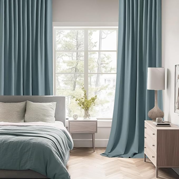 MIULEE Greyish Blue Back Tab Blackout Curtains 120 Inch Long 2 Panels Set - Image 2
