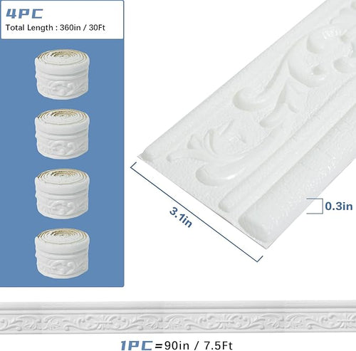360" x 3.1" Peel Stick Foam Molding Trim Self Adhesive, Crown Molding Wallpaper - Image 2