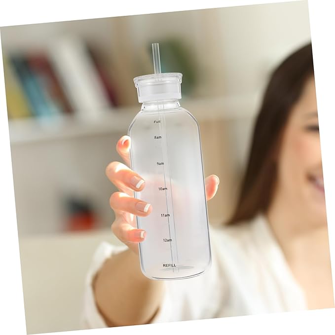 High Borosilicate Glass Beverage Cup with Straw and Dual Lids Portable Transparent Juice Bottle for Home Office Cafe Use Easy-clean Glass Mug with Brush