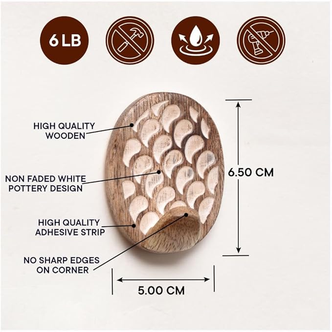 IndianShelf 6 Lb- 24 Pieces Decorative Wood Adhesive Wall Hooks–Boho Peel and - Image 7