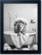 Framed Black and White Lion Wall Art Bathroom Pictures Wall Decor Funny by Melpa+Art