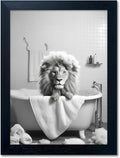 Black and White Lion Canvas Wall Art Bathroom Pictures Paintings by Melpa+Art