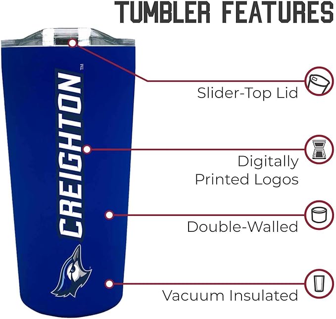 Campus Colors NCAA Stainless Steel Tumbler perfect for Gameday - 18 oz - Double Walled - Keeps Drinks Perfectly Insulated (Creighton Bluejays - Blue)