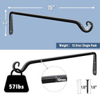 FEED GARDEN 15 Inch 2 Pack Hand-Forged Hanging Plant Bracket Heavy Duty Metal - Image 2