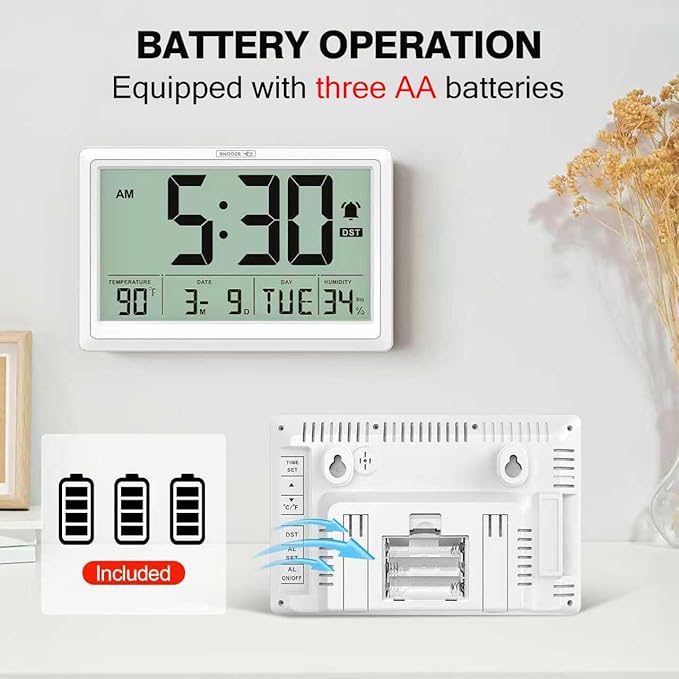 XREXS 10.4 Inch Digital Wall Clock, Battery Operated Large Display Clock - Image 4
