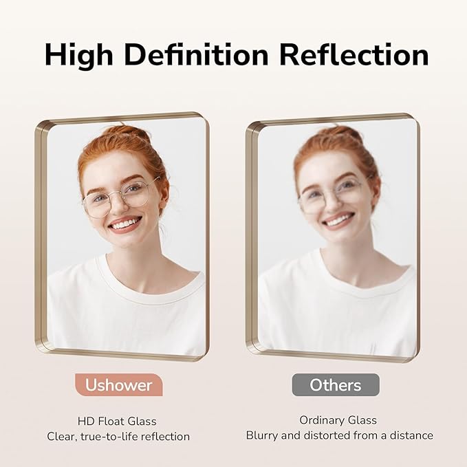 USHOWER Gold Bathroom Mirrors 24"x36" 2 Pack, Brushed Gold Rectangle Mirrors - Image 3