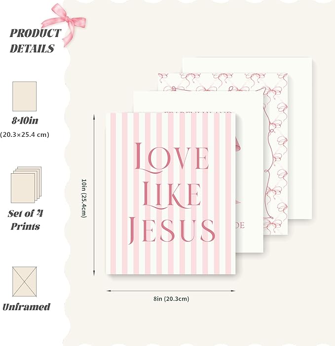 LARTSFRO Coquette Pink Bow Jesus Wall Art Decor Posters, Light Pink Bow - Image 2