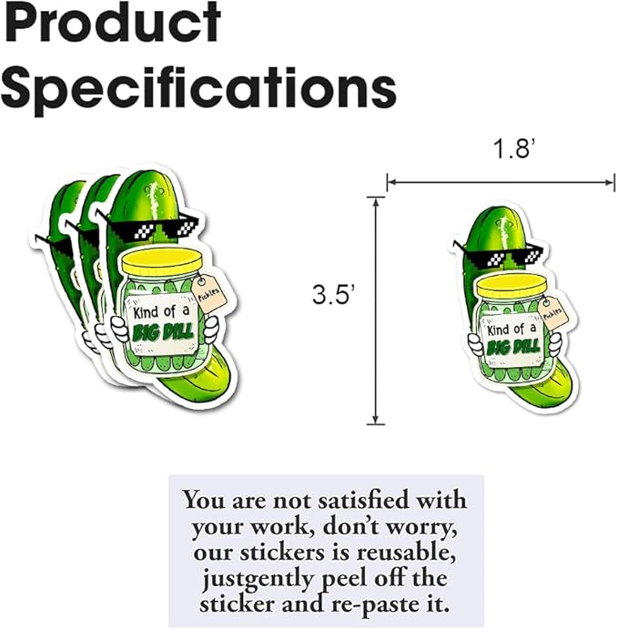 Pickle Kind of a Big Dill Sticker 3Pcs Sarcastic Funny Pickle Quote Stickers Vinyl Waterproof Decals for Notebook, Tumbler, Laptop and Water Bottle