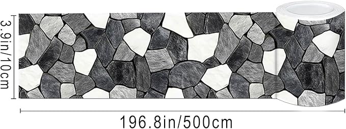 IVN Wallpaper Border Black White Stone Pattern Design 4x196 Inch Peel and Stick - Image 3
