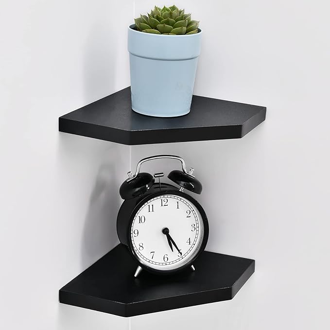 WELLAND 7-Inch Black Floating Corner Shelves Set of 2, Wall Mounted Storage - Image 6