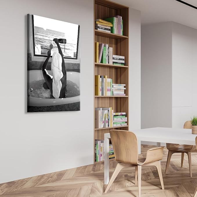Trendy Black and White Posters Funny Woman Drinking Wine in Bathtub Wall Art - Image 5